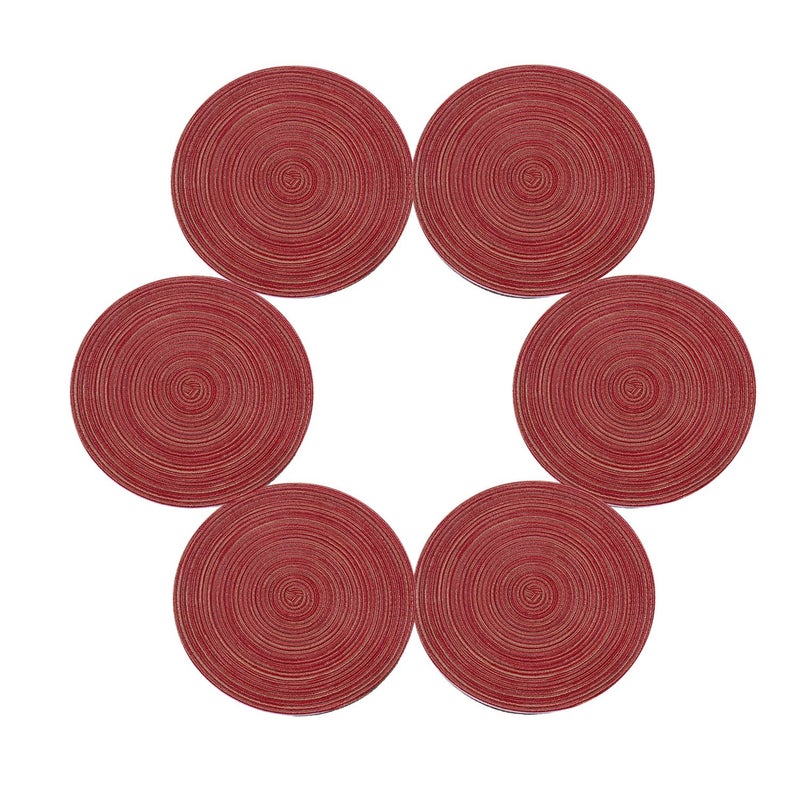 Topotdor 14 Inch Round Placemats Heat-Resistant Stain Resistant Anti-Skid Washable Polyproplene Table Mats Placemats (Burgundy Multi Color, Set of 6) - Image 1